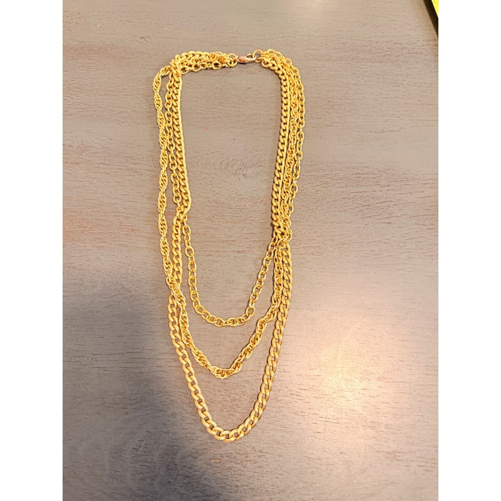 Vintage Gold Tone Multi Strand Curb Link Chain Necklace Layered Statement 30"